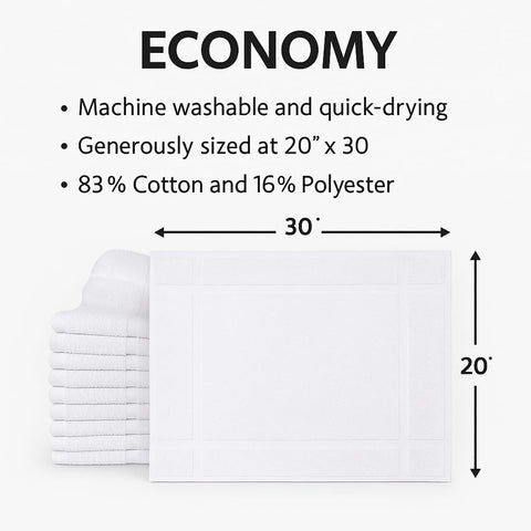 Gold Textiles white bath mat with border detail, 20x30, clean hotel-inspired look.