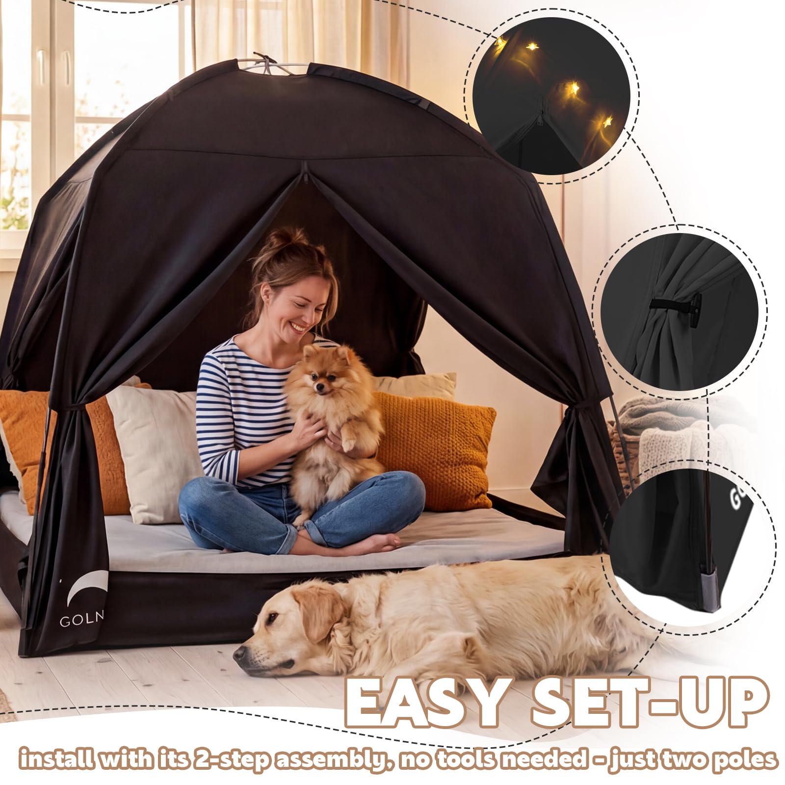 GOLDEN MARS privacy-space bed tent creates a cozy personal nook