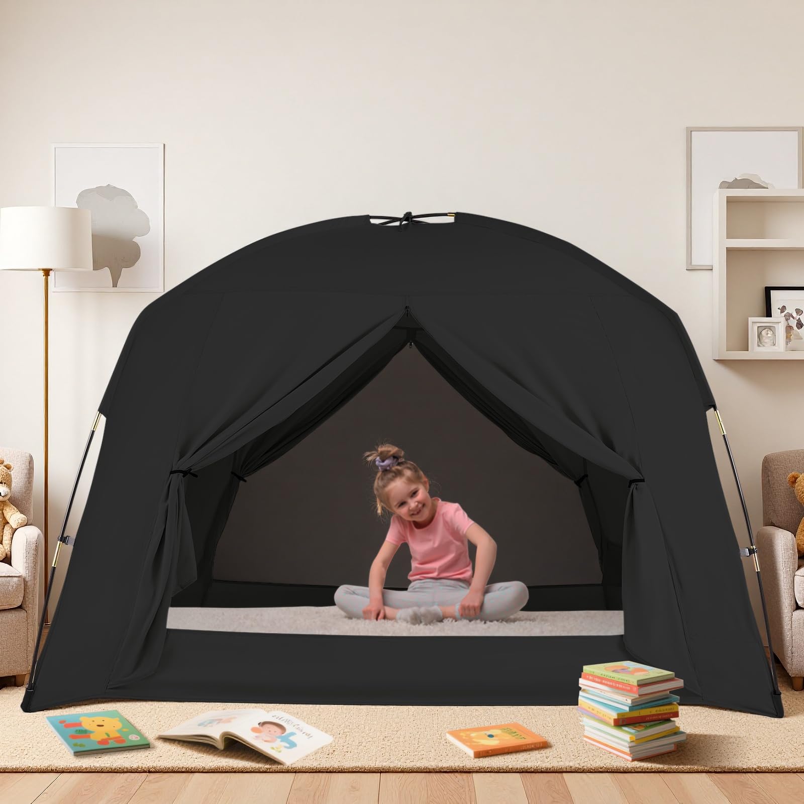 GOLDEN MARS bed tent creates a private space for kids and adults.