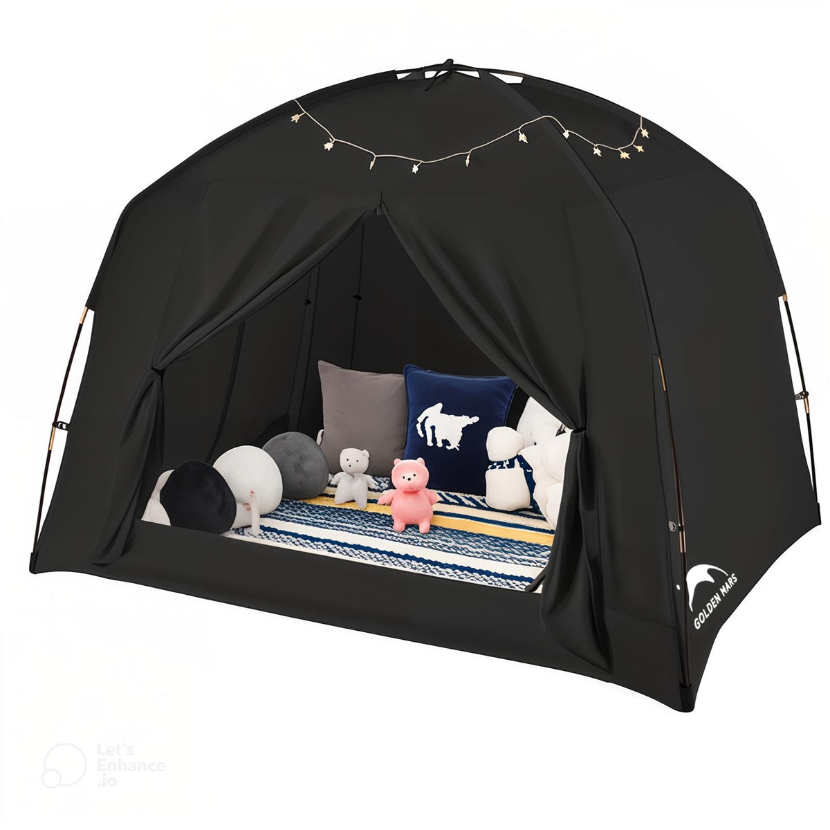 GOLDEN MARS bed tent queen-size privacy canopy creates a cozy private sleeping space.