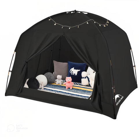 GOLDEN MARS bed tent queen-size privacy canopy creates a cozy private sleeping space.