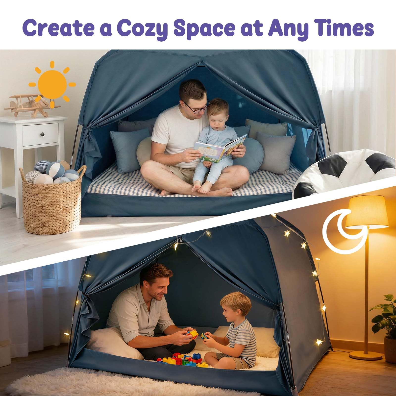 GOLDEN MARS bed tent interior highlights roomy space for kids.