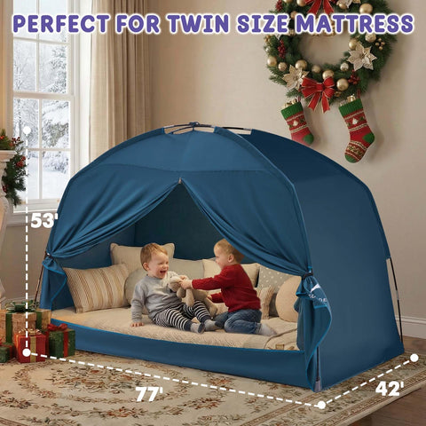 GOLDEN MARS twin bed tent over mattress shows versatile sleep and play setup.