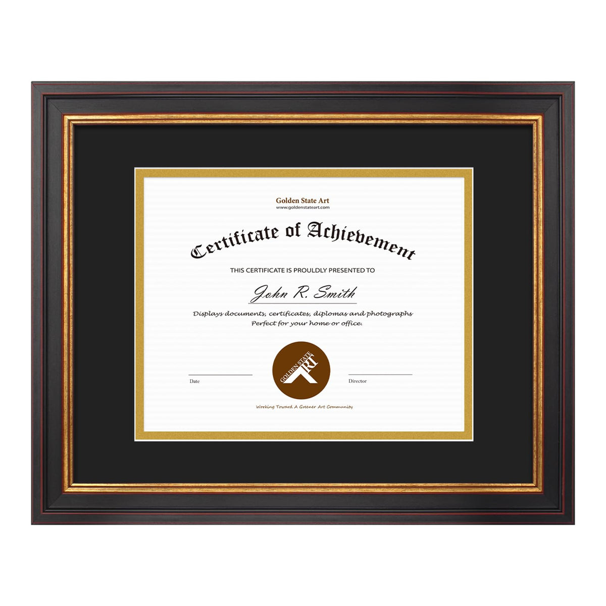 Golden State Art 11x14 frame with black gold double mat for diplomas.