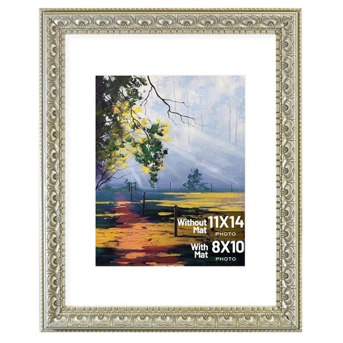 Golden State Art 11x14 ornate frame in silver beige framing a photo