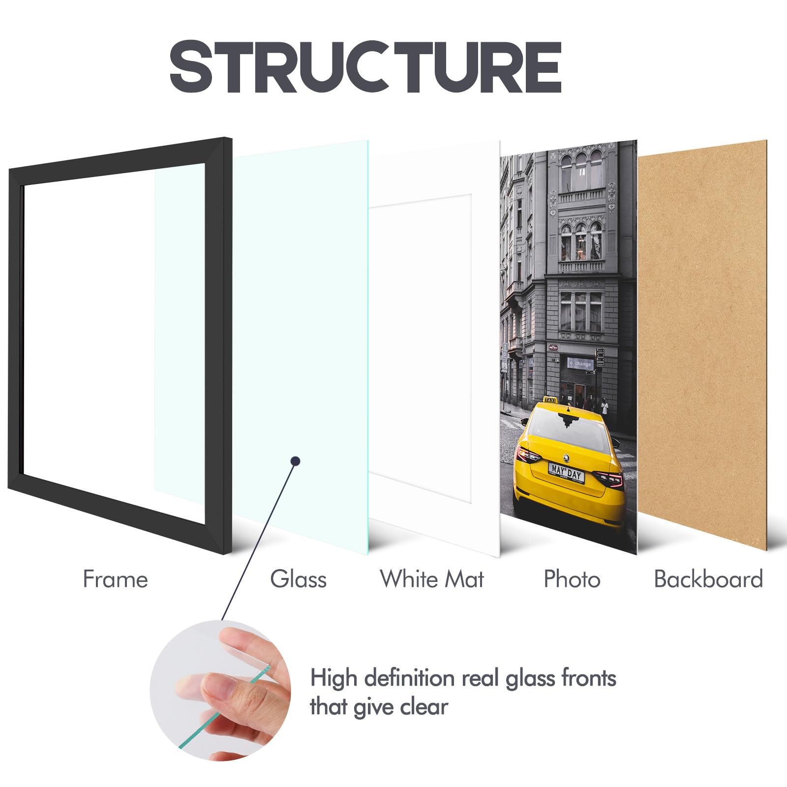 Golden State Art black frame tempered glass closeup highlighting crystal-clear protection.