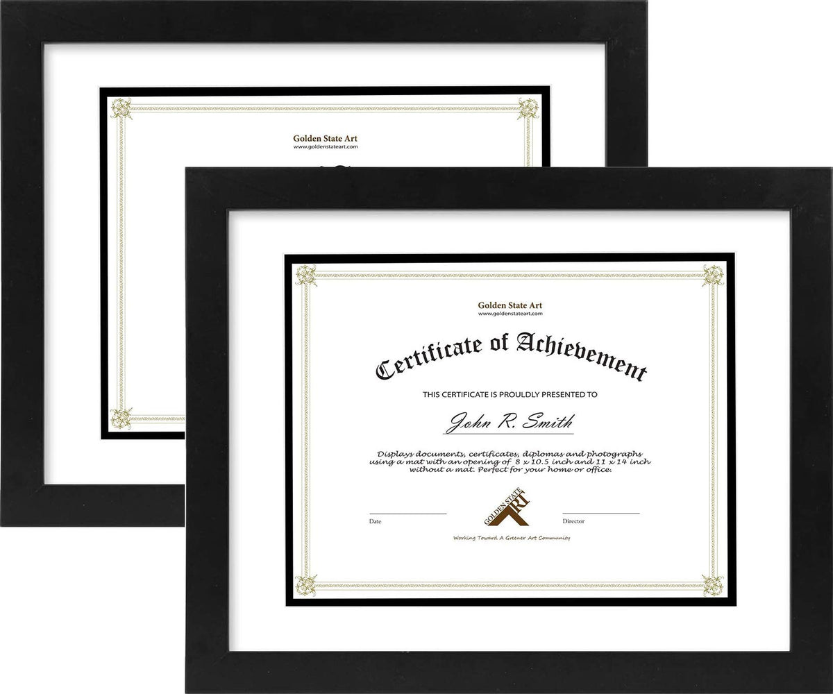 Golden State Art diploma frame front view in black with double mat for certificates