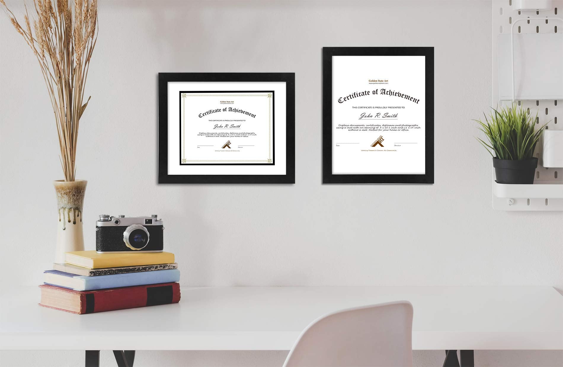 Golden State Art diploma frame featuring frontal real glass clarity