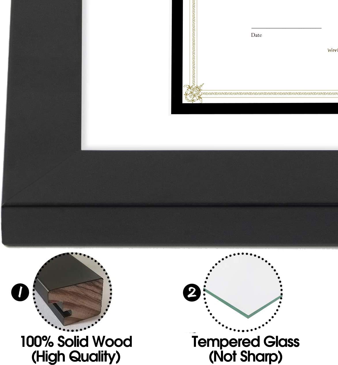 Double mat detail showing white over black within Golden State Art frame