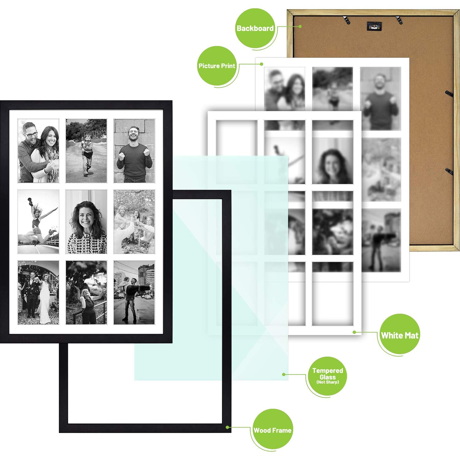 Golden State Art nine 4x6 display with white mats for organized memories.