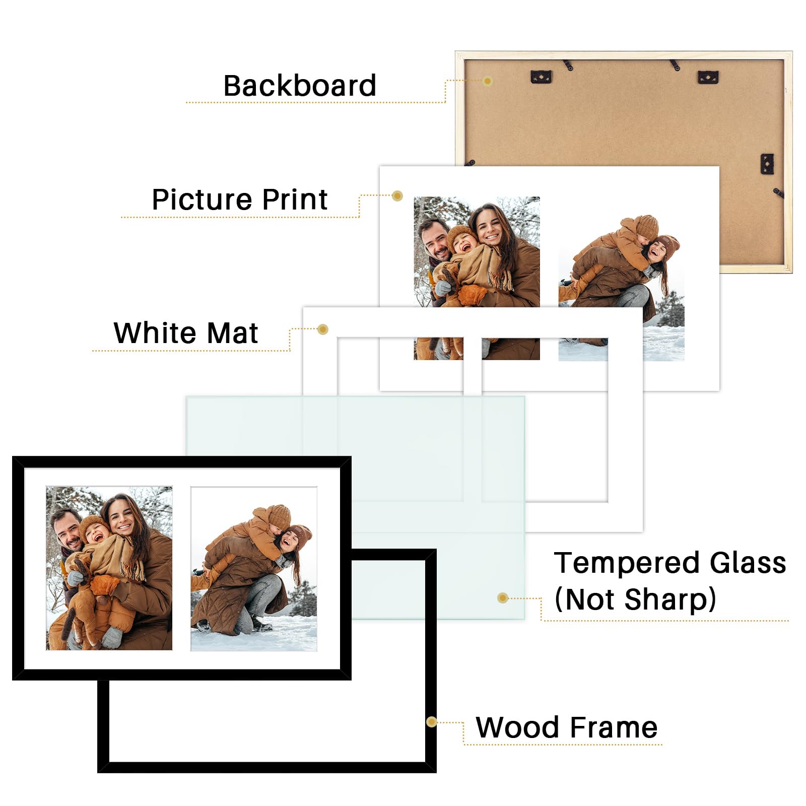 Golden State Art frame with open two 8x10 openings shows family photos