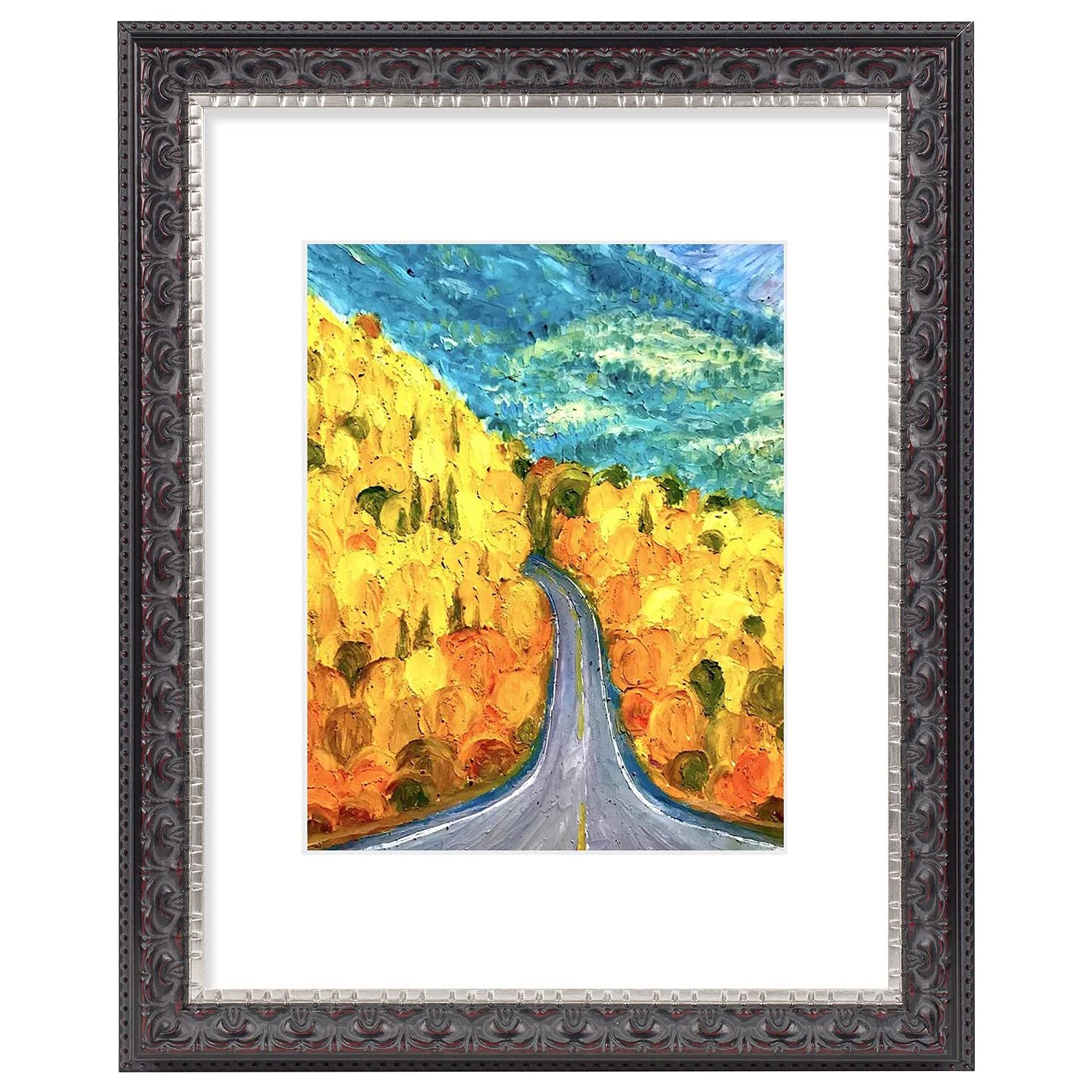 Golden State Art ornate frame front view in black, silver, burgundy enhances wall display for cherished photos