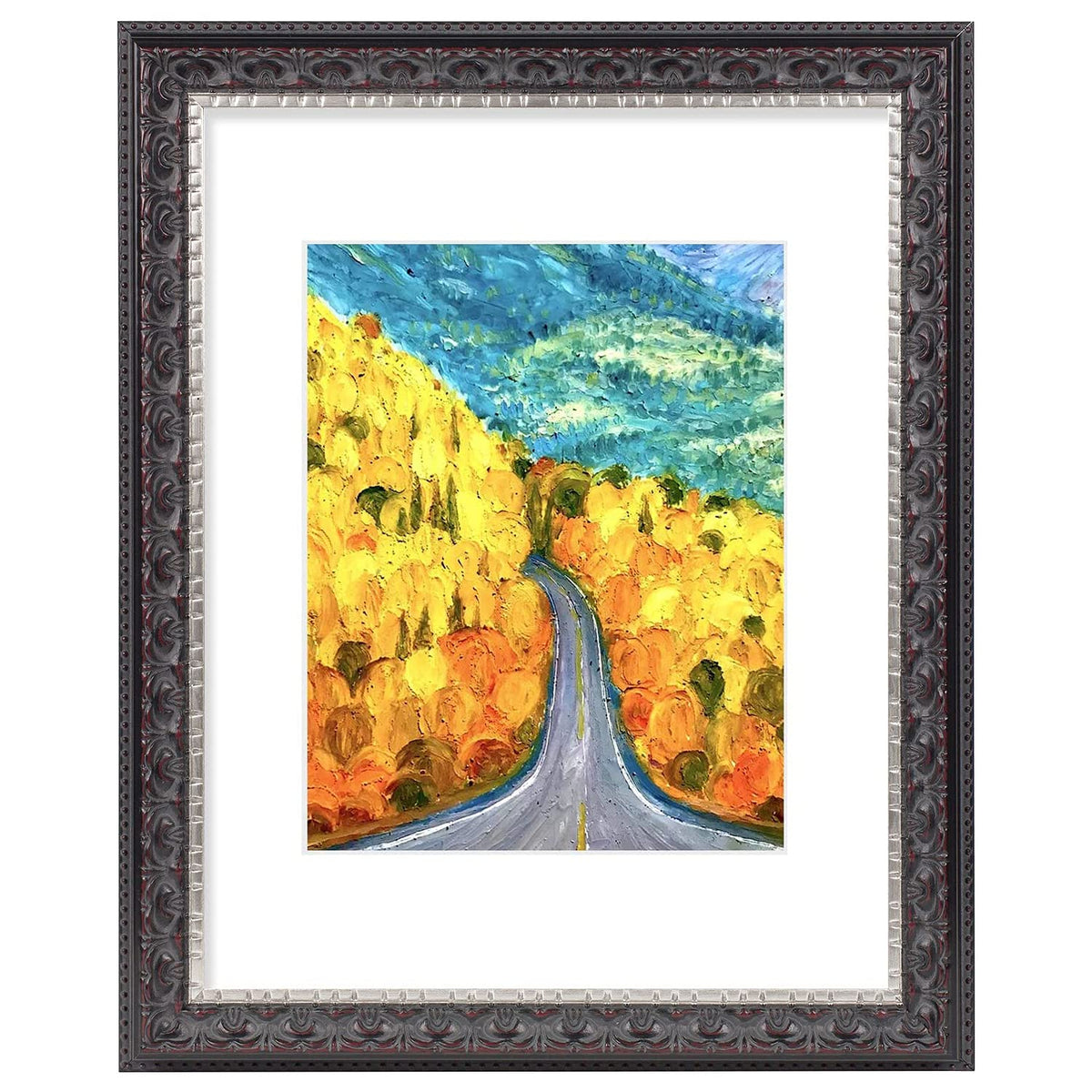 Golden State Art ornate frame front view in black, silver, burgundy enhances wall display for cherished photos