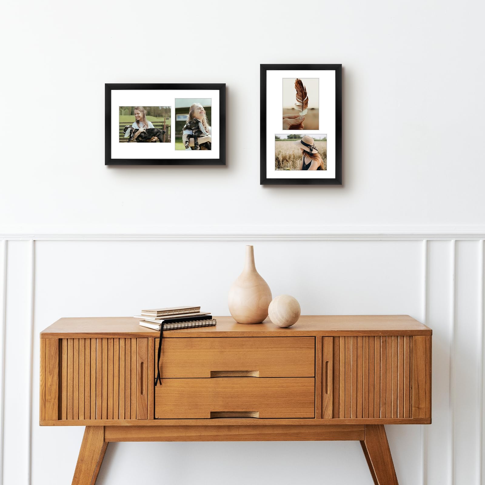 Two 5x7 photos with mat in Golden State Art frame for easy memory display