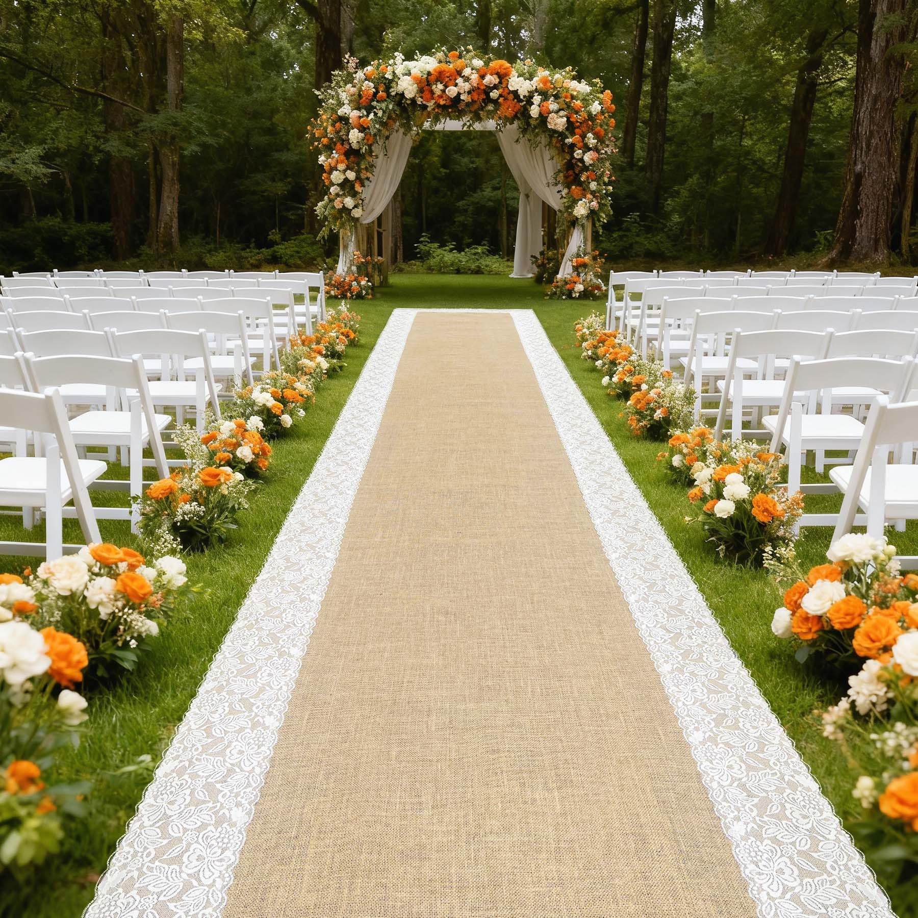 GoldenXin burlap aisle runner with lace edge for rustic wedding decor