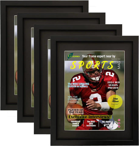 Goldfinch 4-pack frame displaying magazines with 8.5x11.25 or 8.25x11 size compatibility