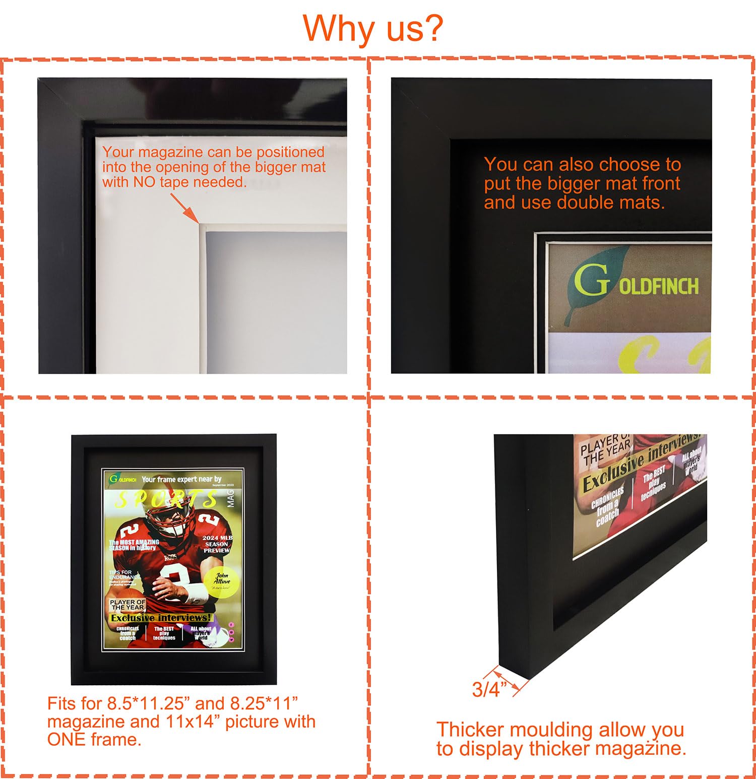Goldfinch frame featuring deep moulding for a premium look