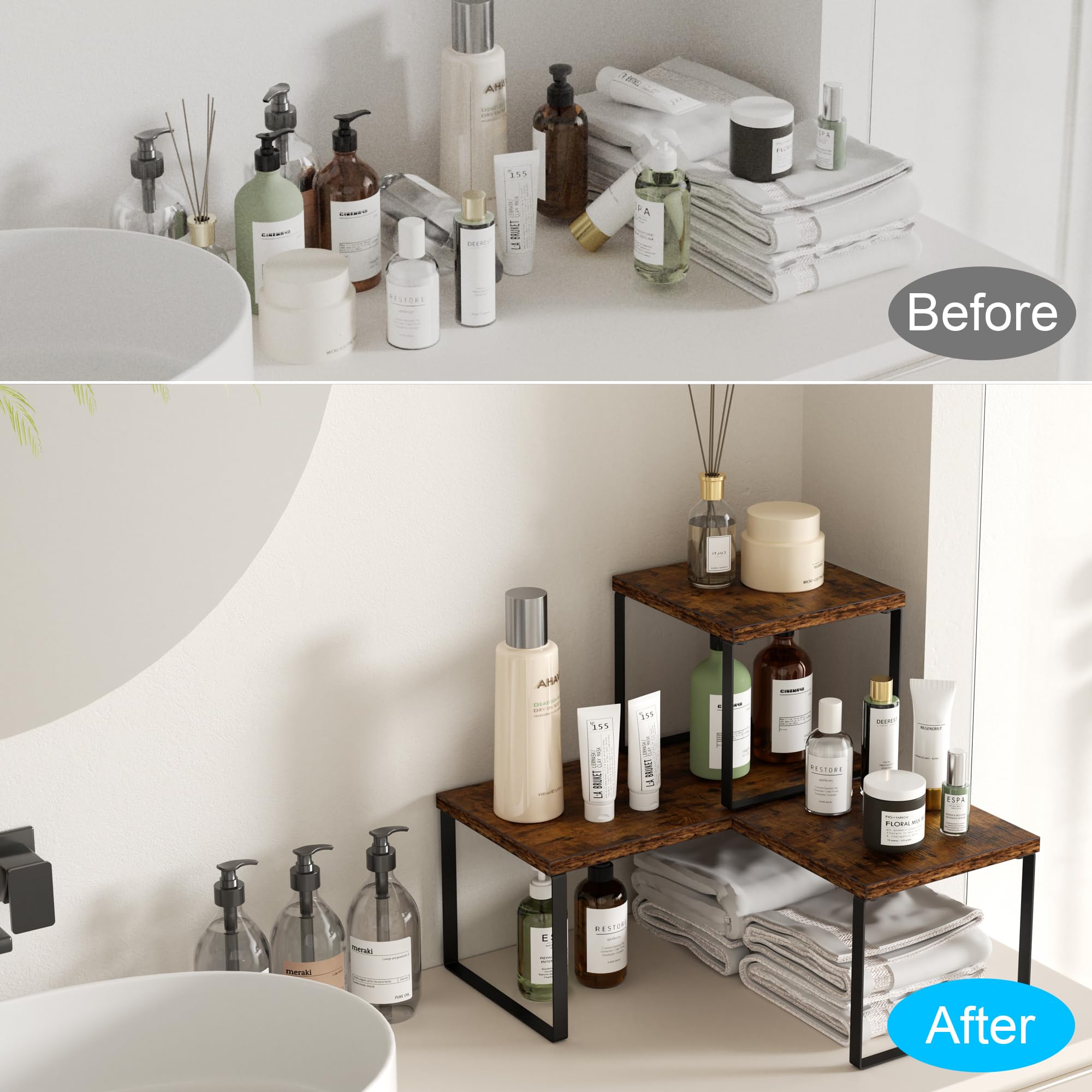 Golener bathroom corner shelf maximizes countertop space with moisture-resistant design.