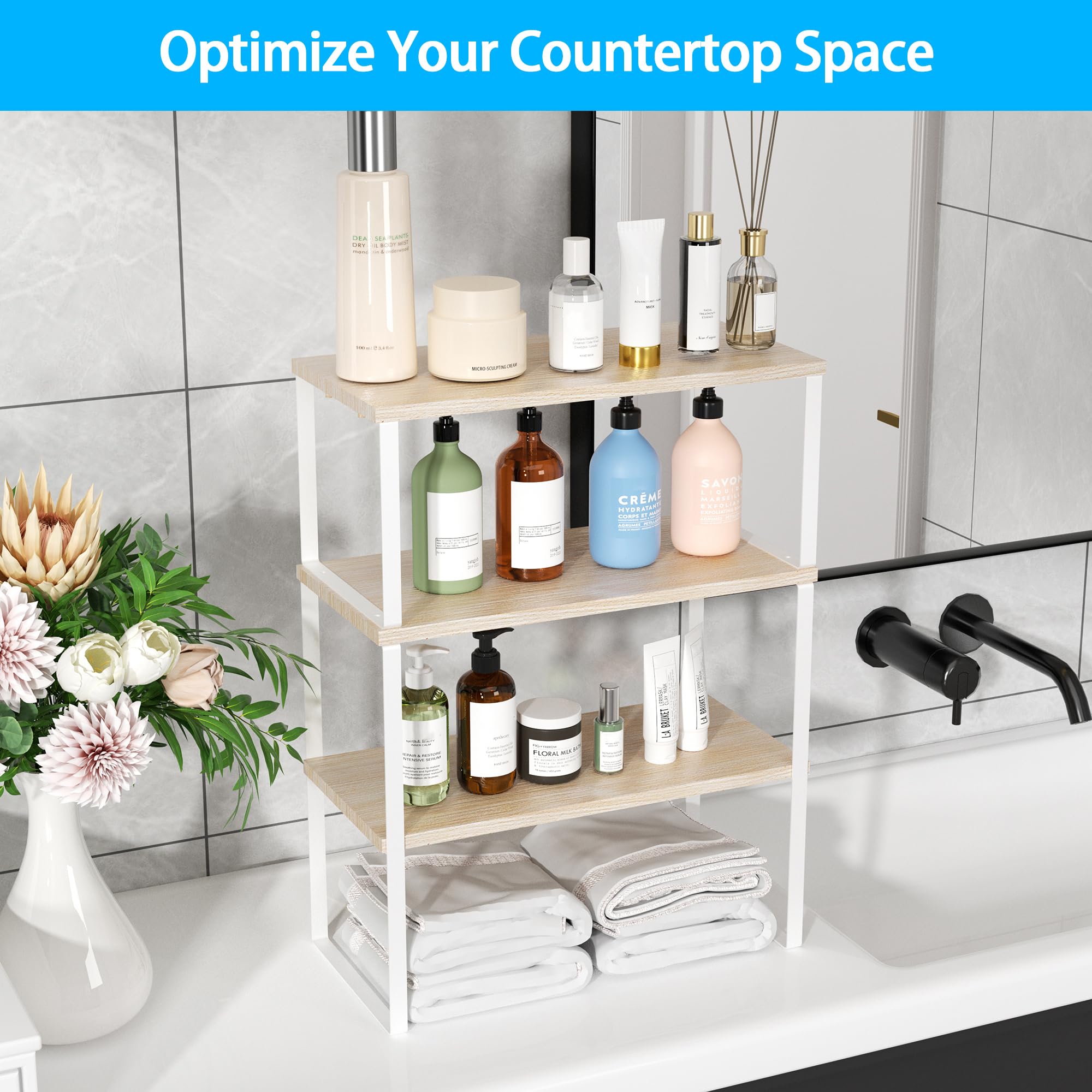 Golener natural beige corner shelf blends with décor.