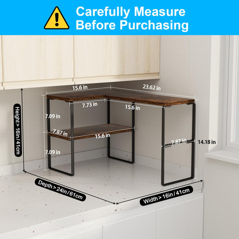 Golener two-tier adjustable corner shelf deployed on counter