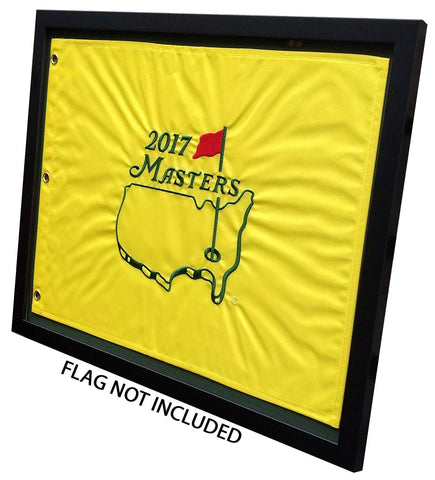 Golf Flag Frames compact black frame front view, highlighting elegant wood moulding for stylish flag display