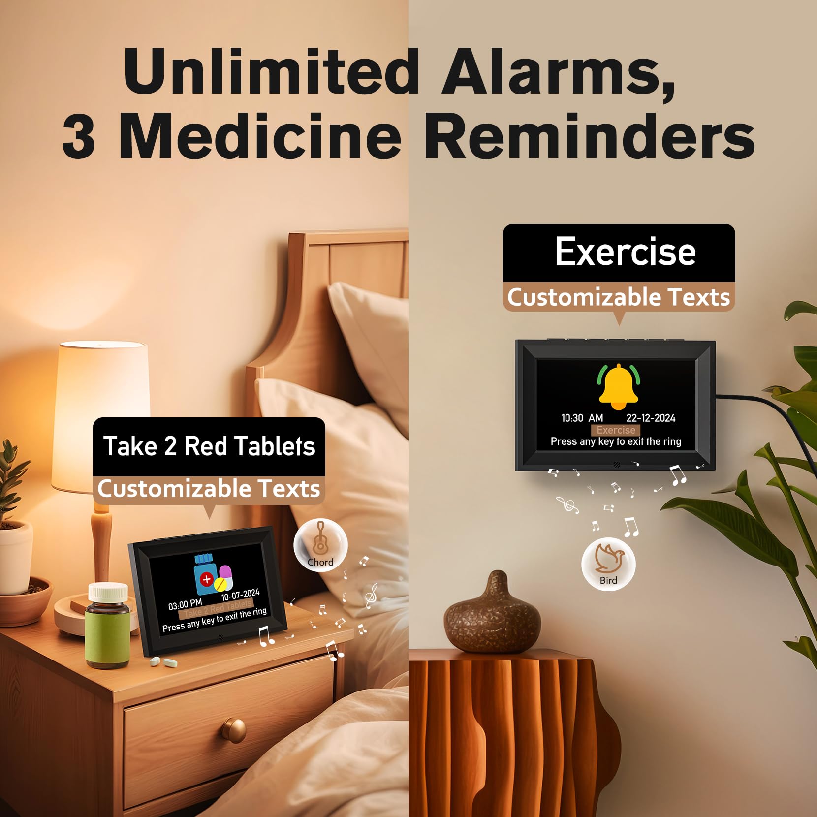 Goloza alarm reminders support weekday and daily scheduling