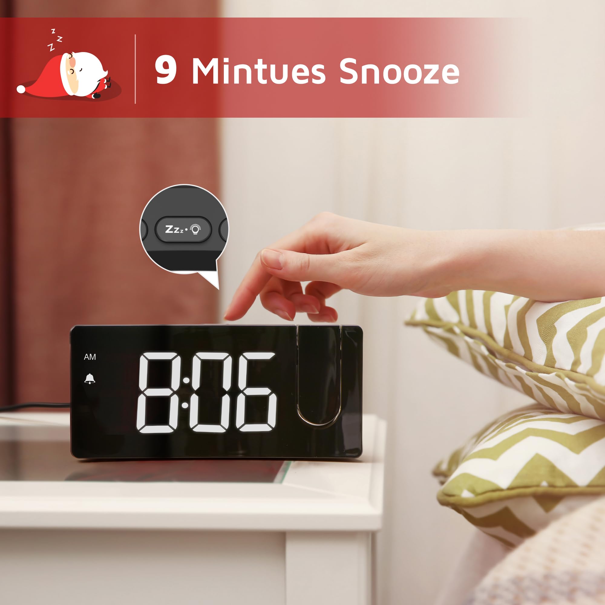 GOLOZA projection alarm clock with backup battery preserves settings during outages.