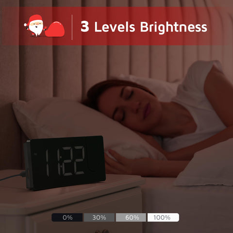 GOLOZA projection alarm clock with large LED display for easy reading in dark.