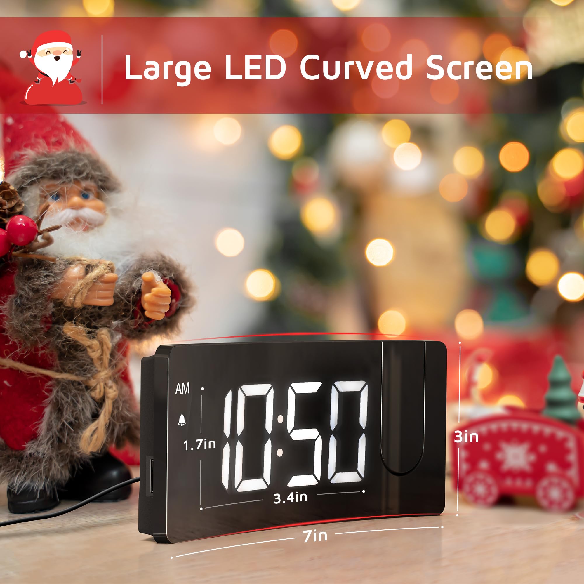GOLOZA projection alarm clock features progressive buzzer volume for gentle wake.