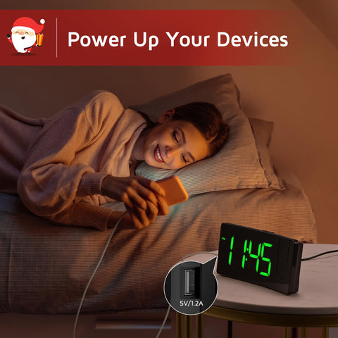 GOLOZA Projection Alarm Clock USB charging port powers your phone while you sleep