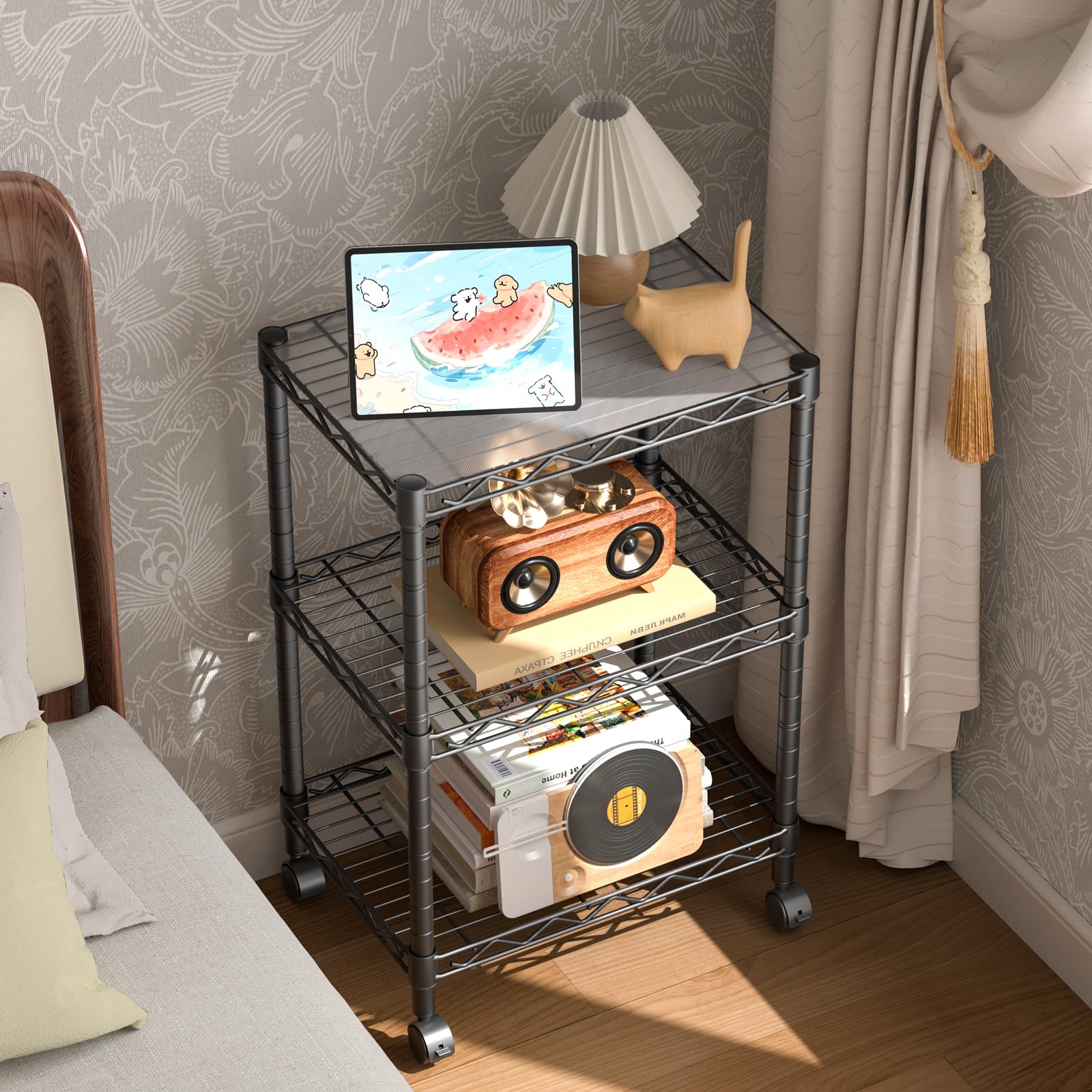 Golpart 3-tier adjustable shelf assembly guide image illustrates tool-free setup.