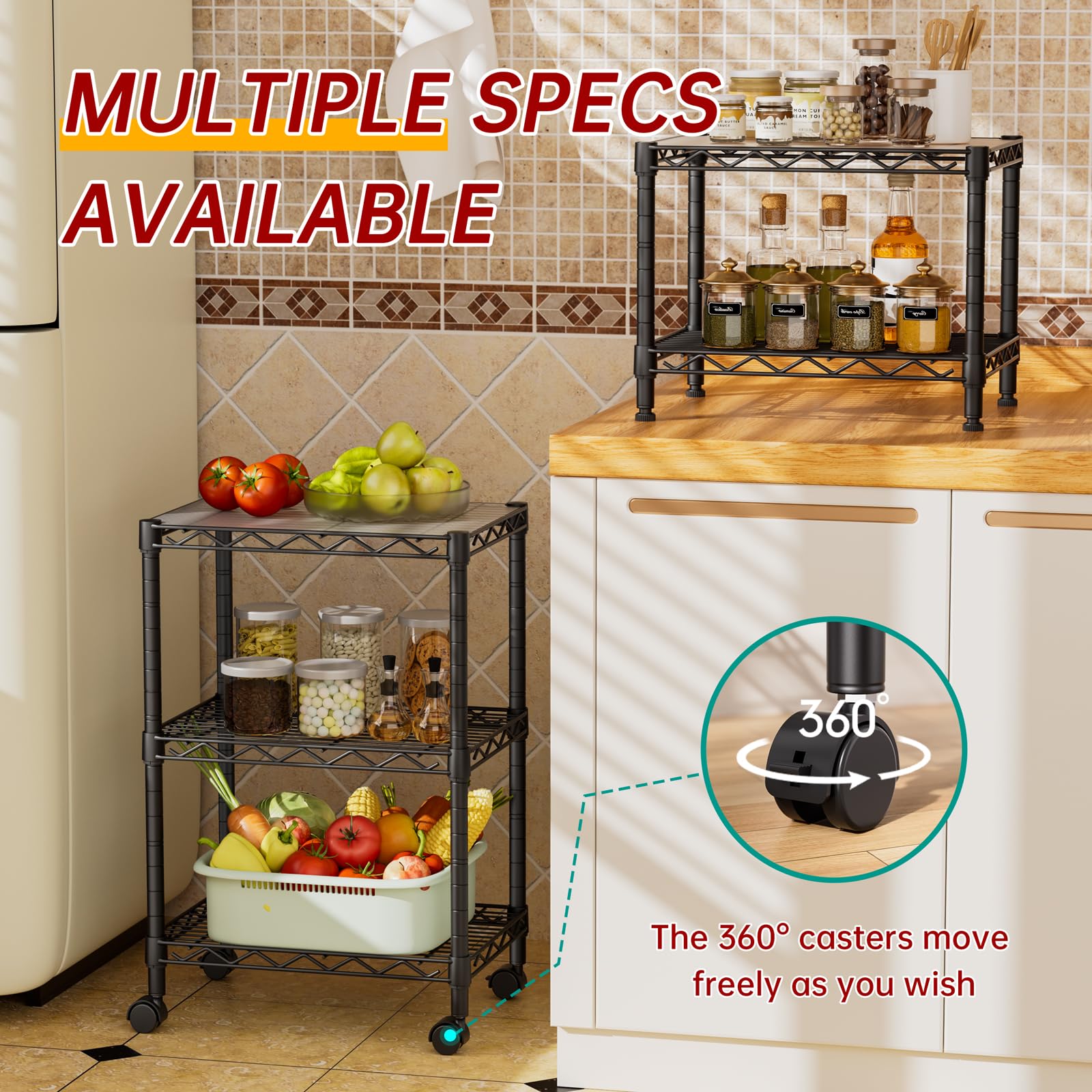 Golpart 3-tier adjustable shelf full-room arrangement demonstrates versatile storage potential.