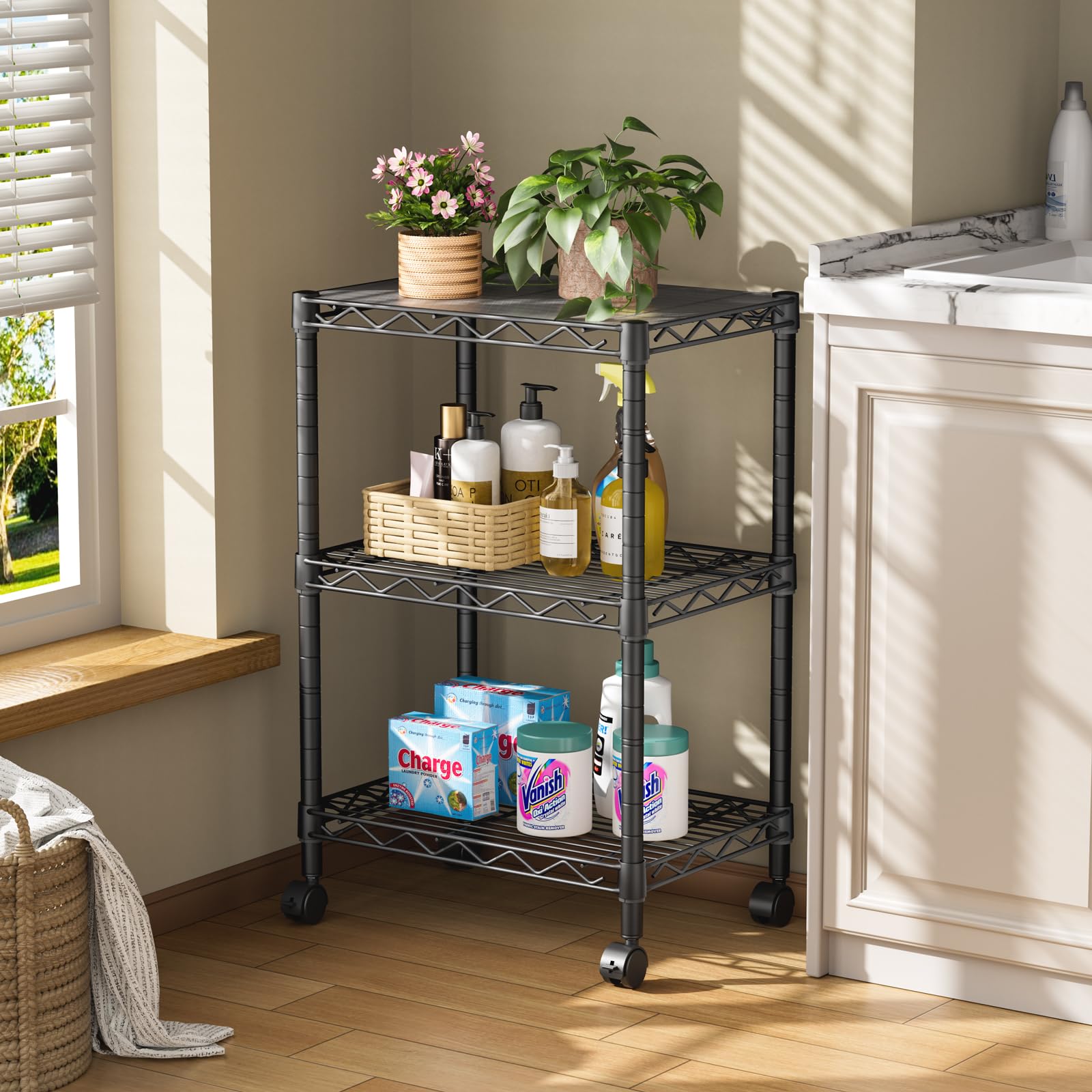 Golpart 3-tier adjustable shelf close-up tube joints emphasizes solid construction.