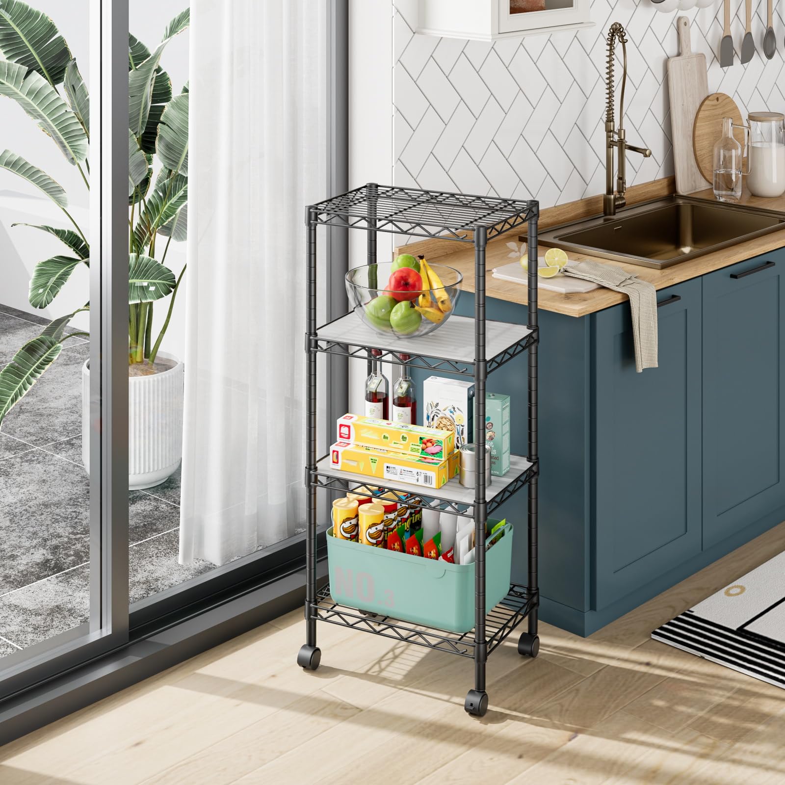 Golpart 4-tier shelving unit side view highlighting sturdy frame.
