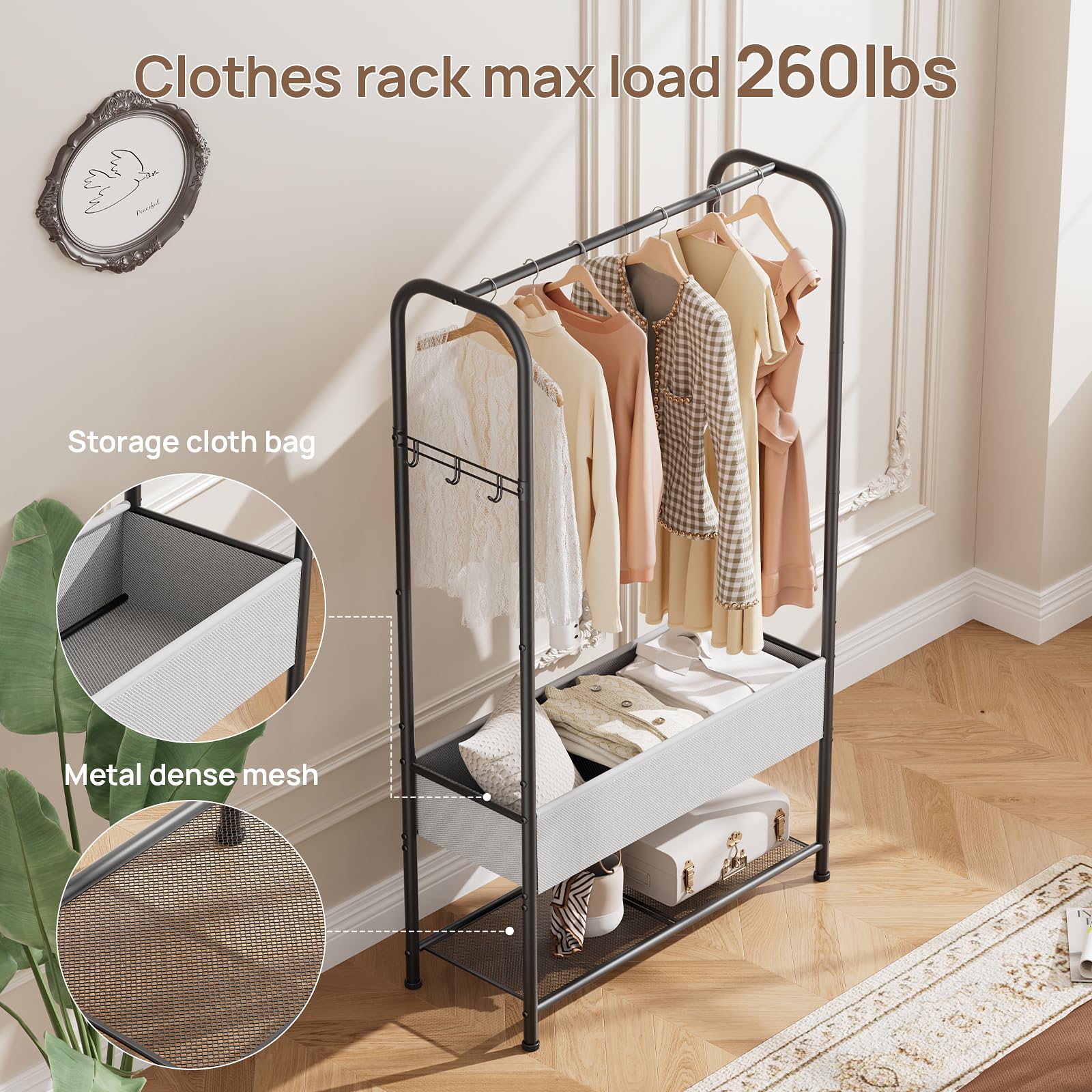 Golpart garment rack sturdy frame supports heavy loads without tipping