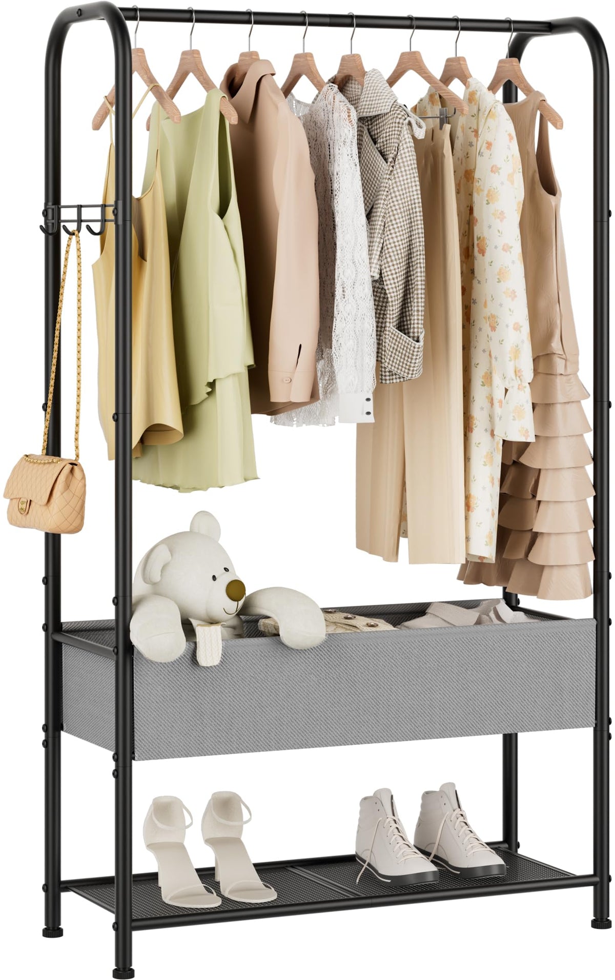 Golpart garment rack tall design accommodates long garments without dragging