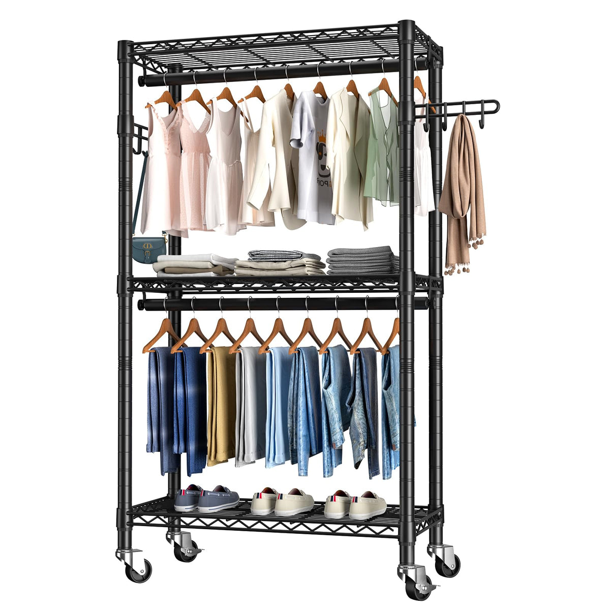 Golpart heavy-duty clothes rack with a 3-tier setup for organized wardrobe storage