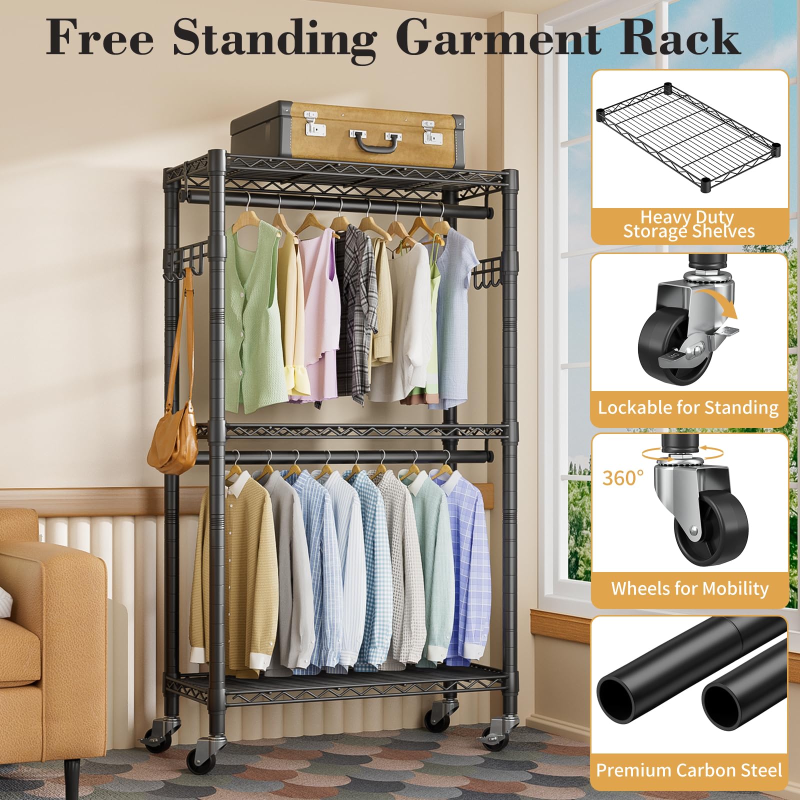 Golpart black-coated steel frame for durable, rust-resistant use