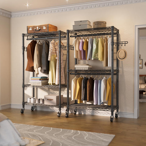 Golpart heavy-duty rack with two hanging rods for easy garment access