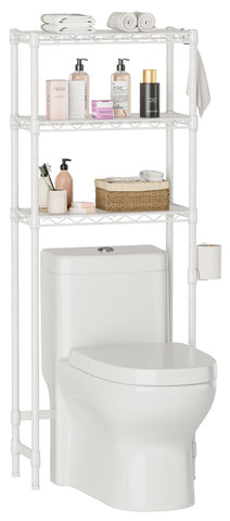 Golpart over-the-toilet shelf with three tiers provides organized storage and space savings.