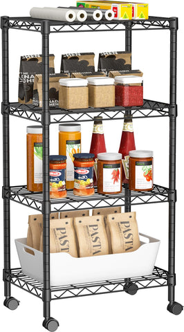 Golpart Small 4-Tier Shelves front view with wheels for versatile storage