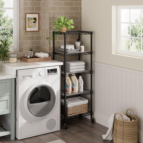 Golpart Small 5-Tier Shelves placed in kitchen, bathroom, and laundry for versatile storage