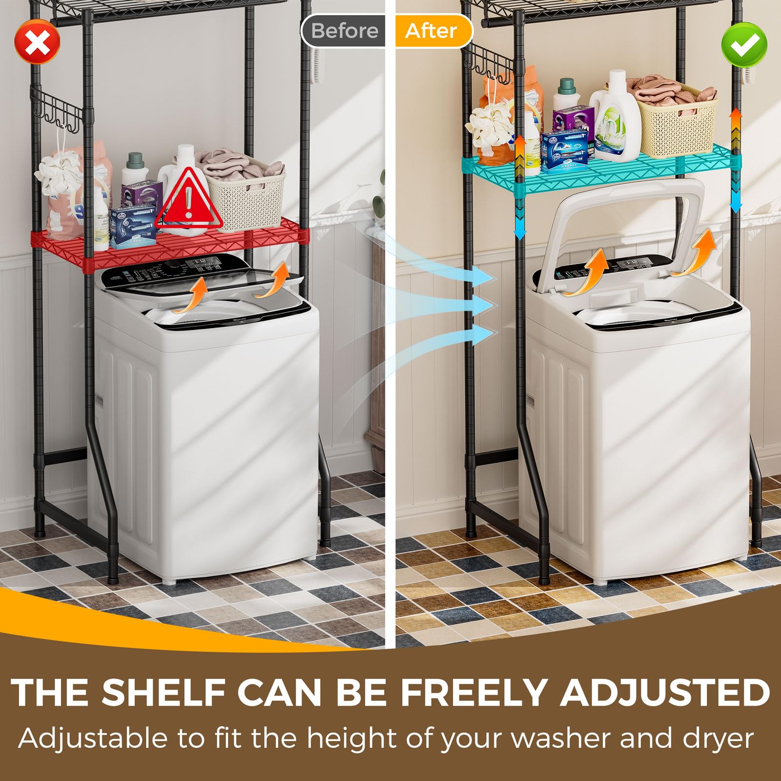 Golpart space-saving-laundry-rack creates room for folding and sorting near machines