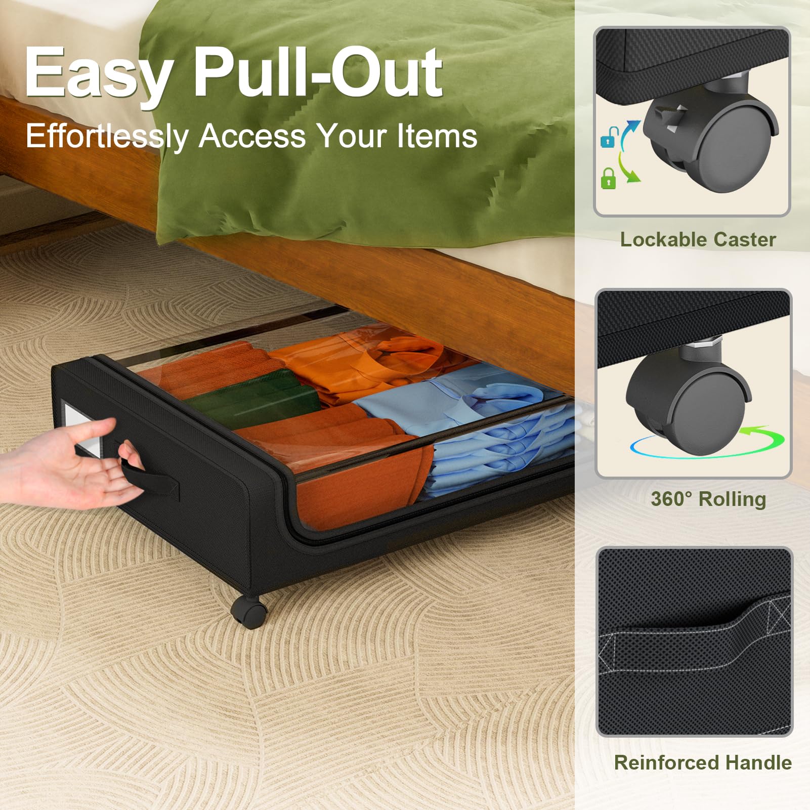 GoMaihe under-bed storage with clear lid for quick visibility.