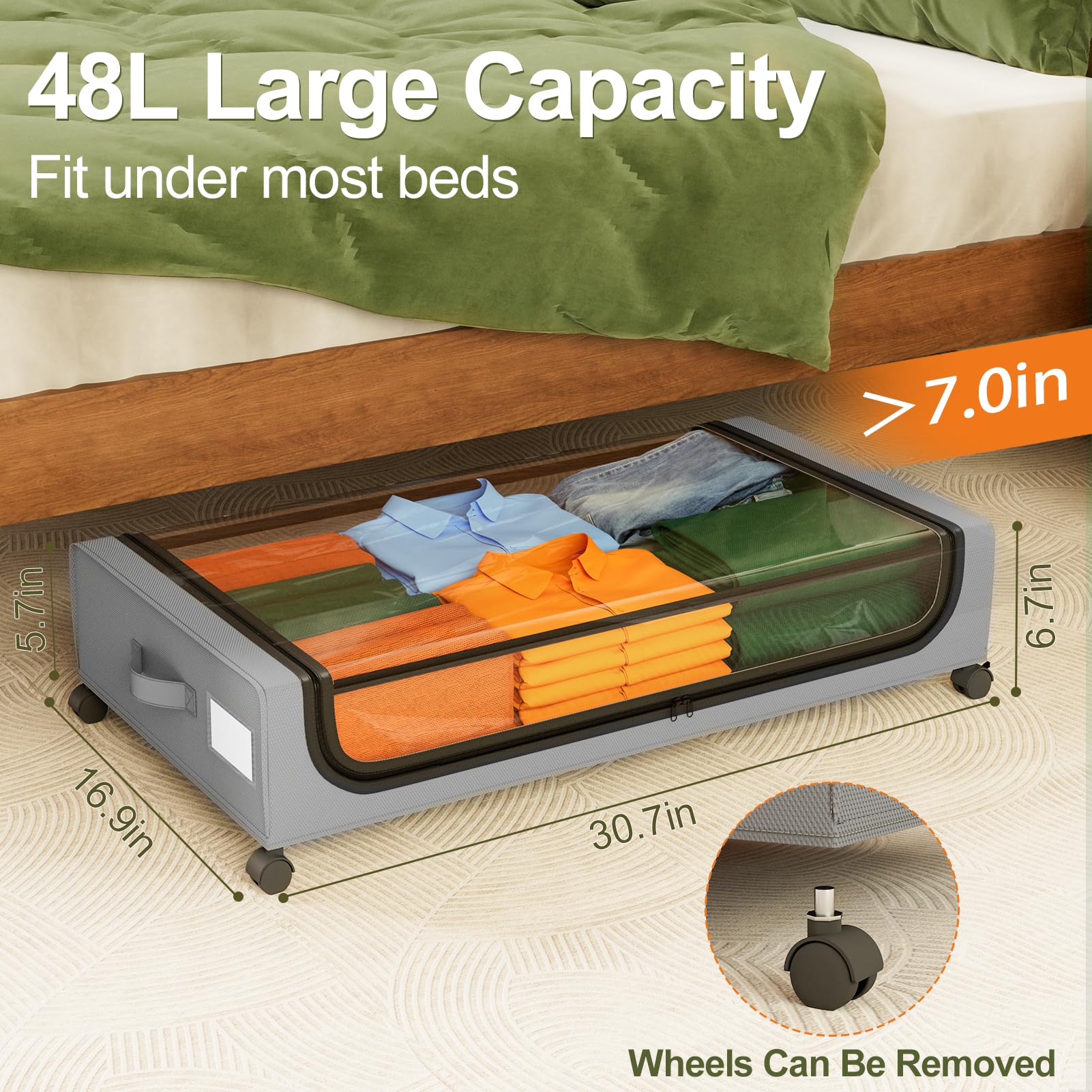 GoMaihe metal-frame under-bed storage provides sturdy support for bulky items