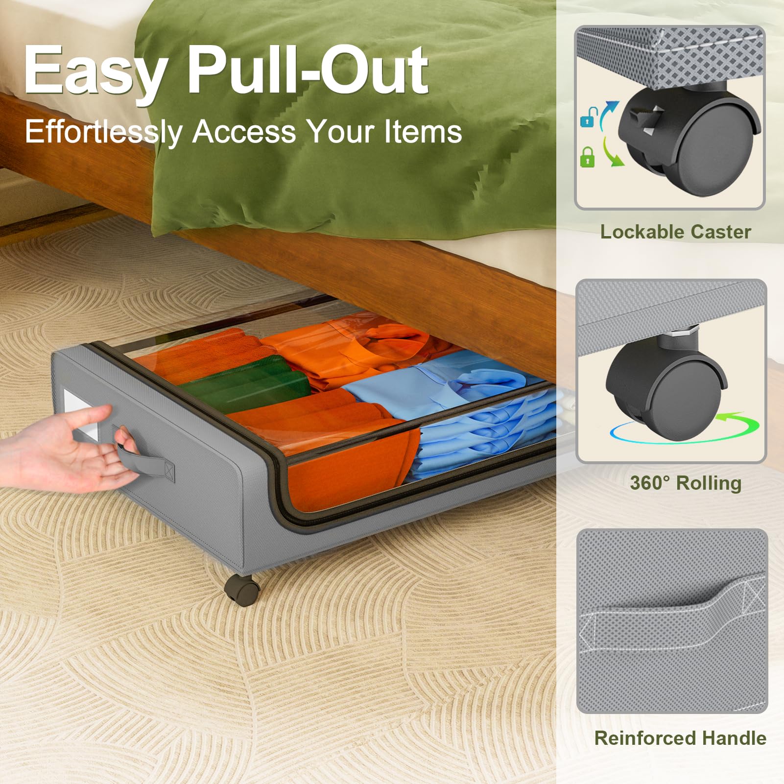 GoMaihe under-bed storage wheels side view highlights compact footprint.