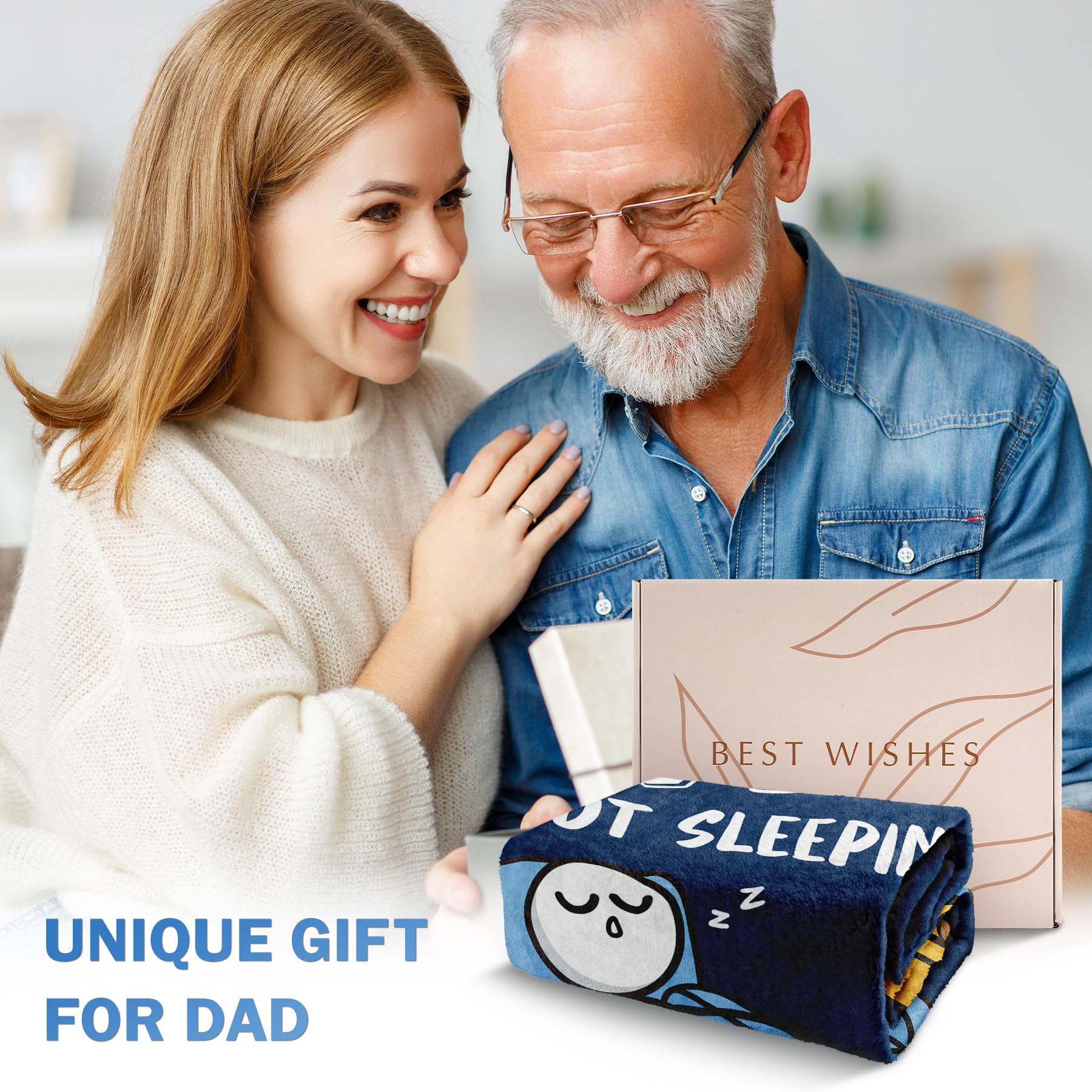 GoMelley dad gift blanket, Fathers Day humor pattern for cozy movie nights.