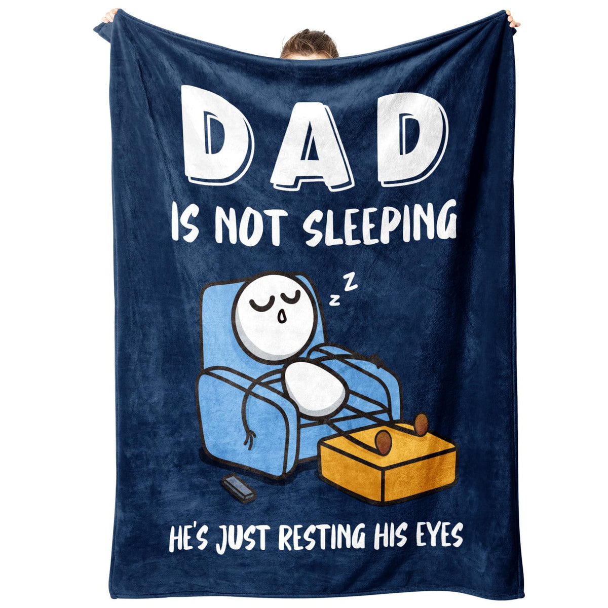 GoMelley funny dad blanket, not sleeping close-up, cozy 60x80 blue for couch lounging.