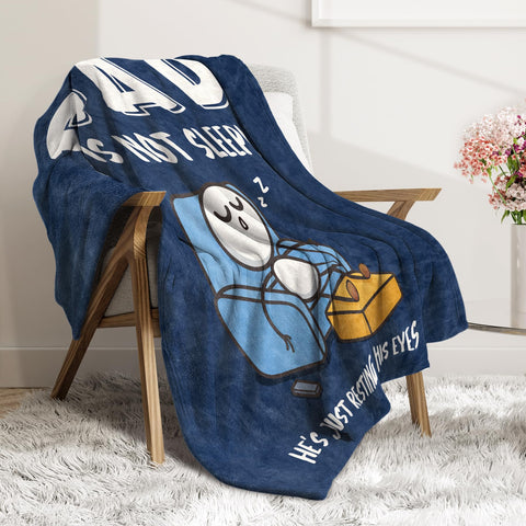 GoMelley warmth blanket on sofa with heartwarming message for dad.