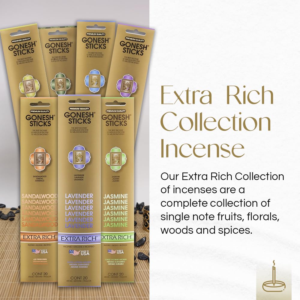 Gonesh Classic No. 6 incense sticks deliver an earthy scent for focused rooms.